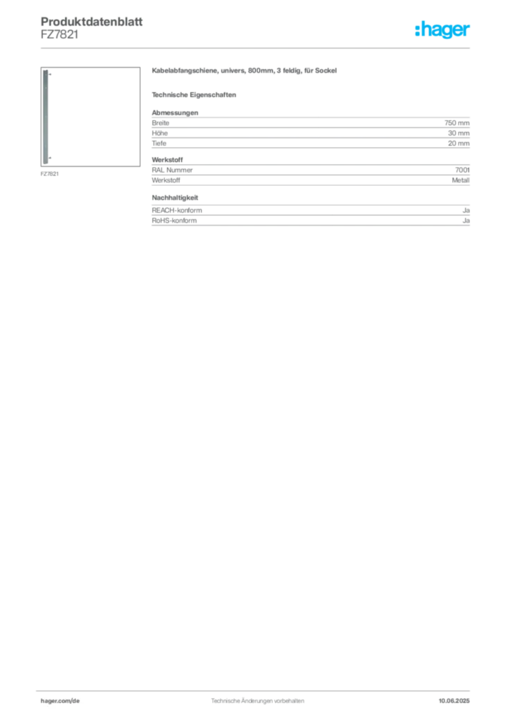 Hager Produktdatenblatt FZ7821