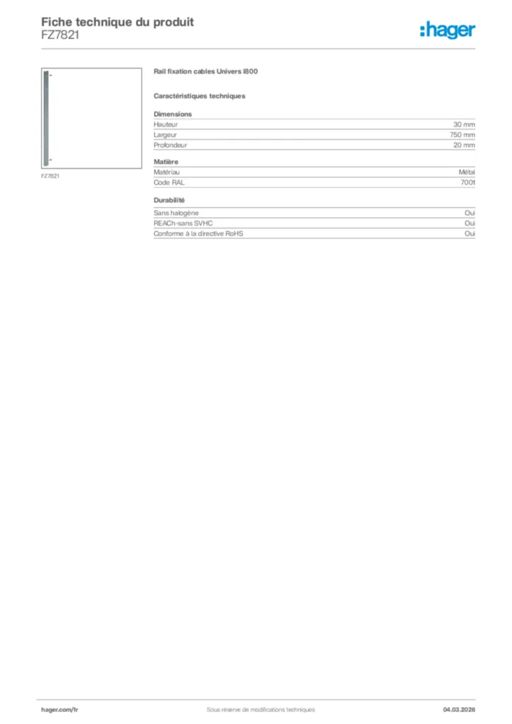 Image Hager Fiche technique du produit FZ7821 | Hager France