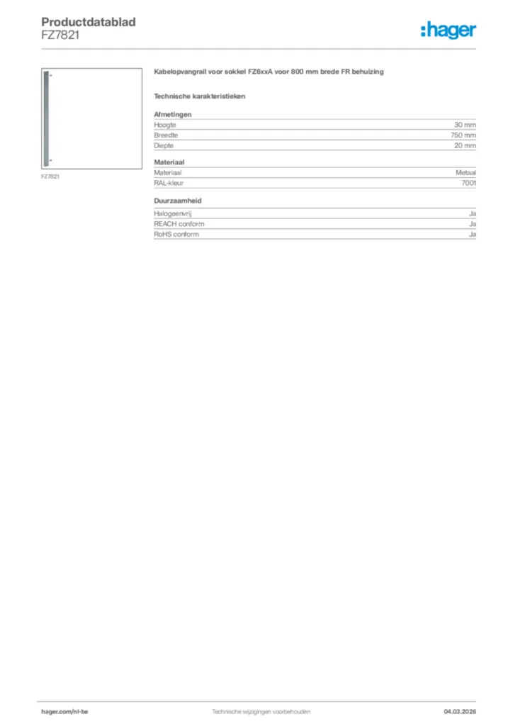 Afbeelding Hager Productdatablad FZ7821 | Hager Belgium