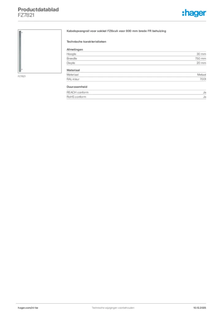 Afbeelding Hager Productdatablad FZ7821 | Hager Belgium