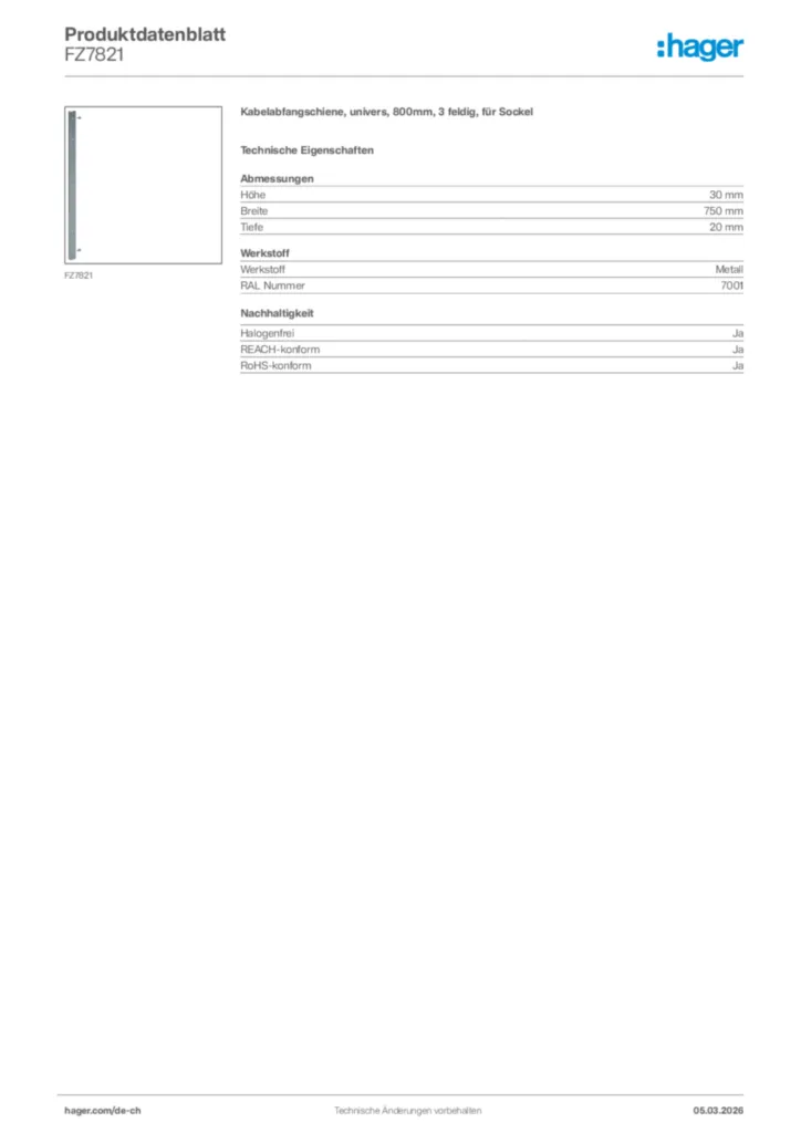 Bild Hager Produktdatenblatt FZ7821 | Hager Schweiz