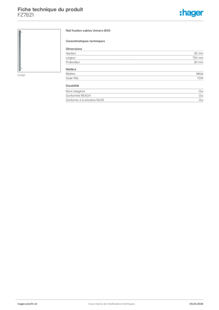 Image Hager Fiche technique du produit FZ7821 | Hager Suisse