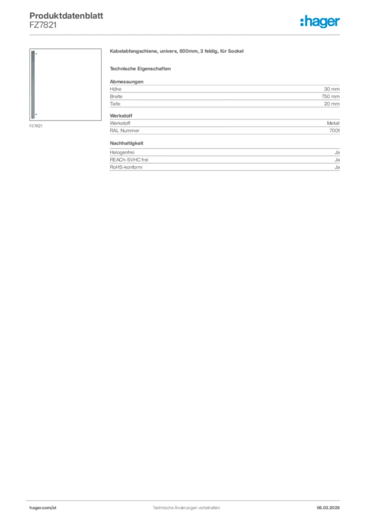 Bild Hager Produktdatenblatt FZ7821 | Hager Deutschland