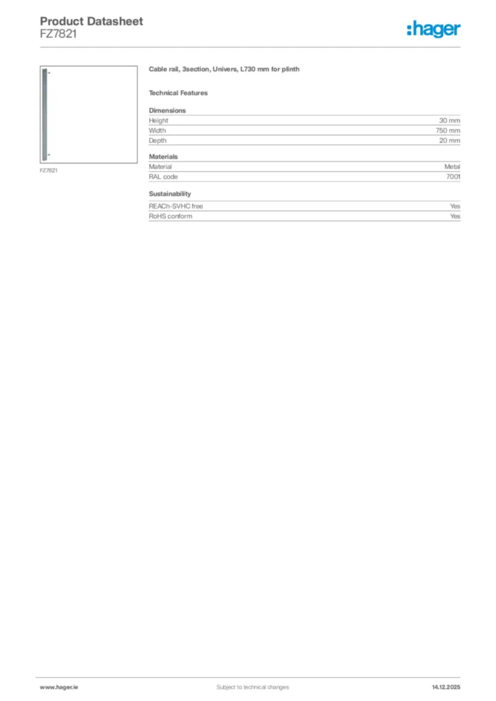 Image Hager Product data sheet FZ7821  | Hager