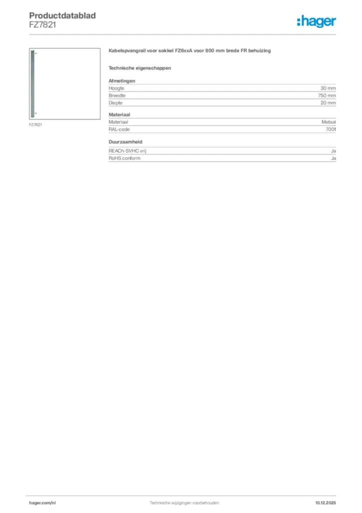 Afbeelding Hager Productdatablad FZ7821 | Hager Nederland