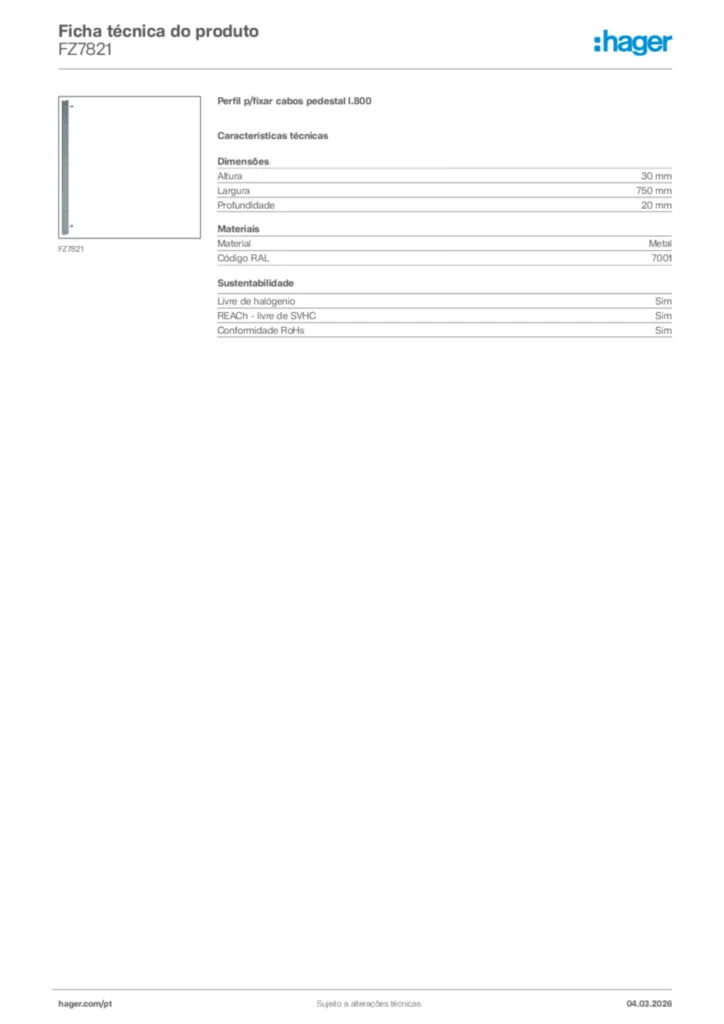 Imagem Hager Ficha técnica do produto FZ7821 | Hager Portugal