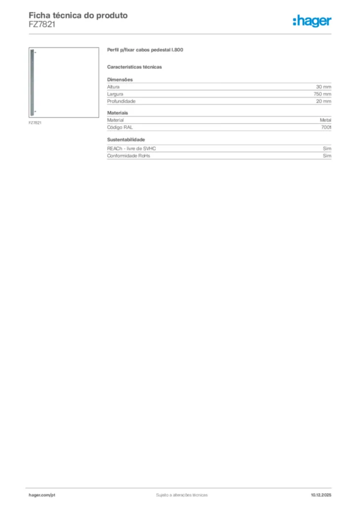 Imagem Hager Ficha técnica do produto FZ7821 | Hager Portugal