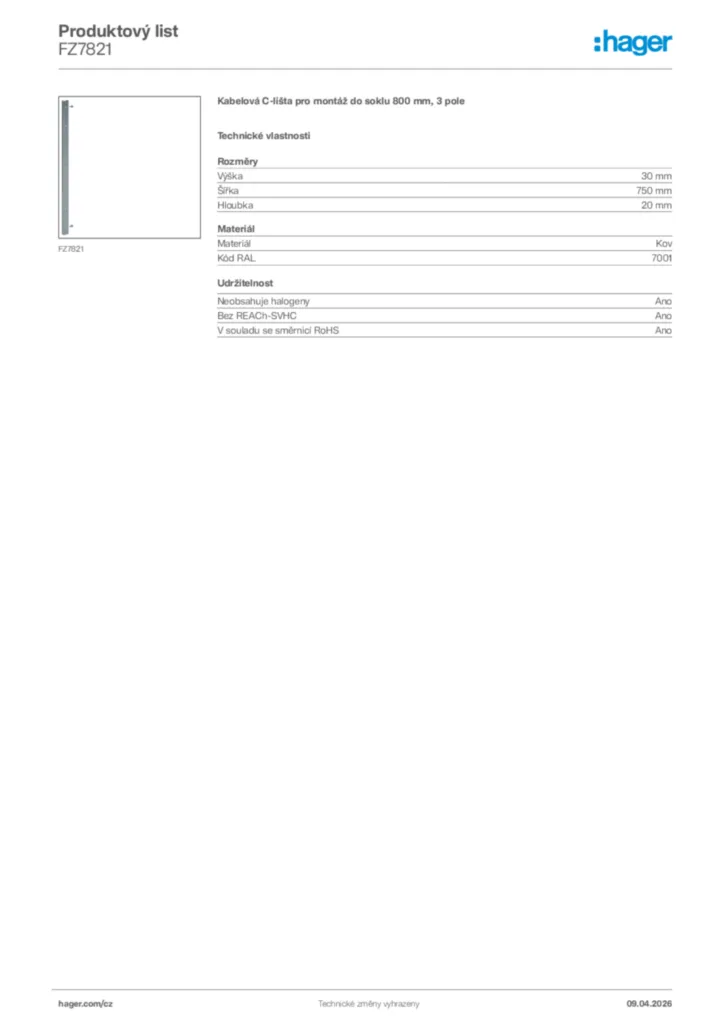 Obrázek Hager Product data sheet FZ7821 | Hager