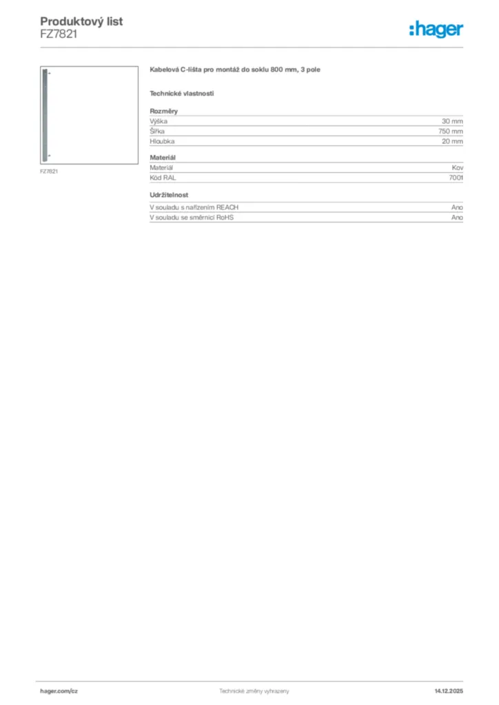 Obrázek Hager Produktový list FZ7821 | Hager