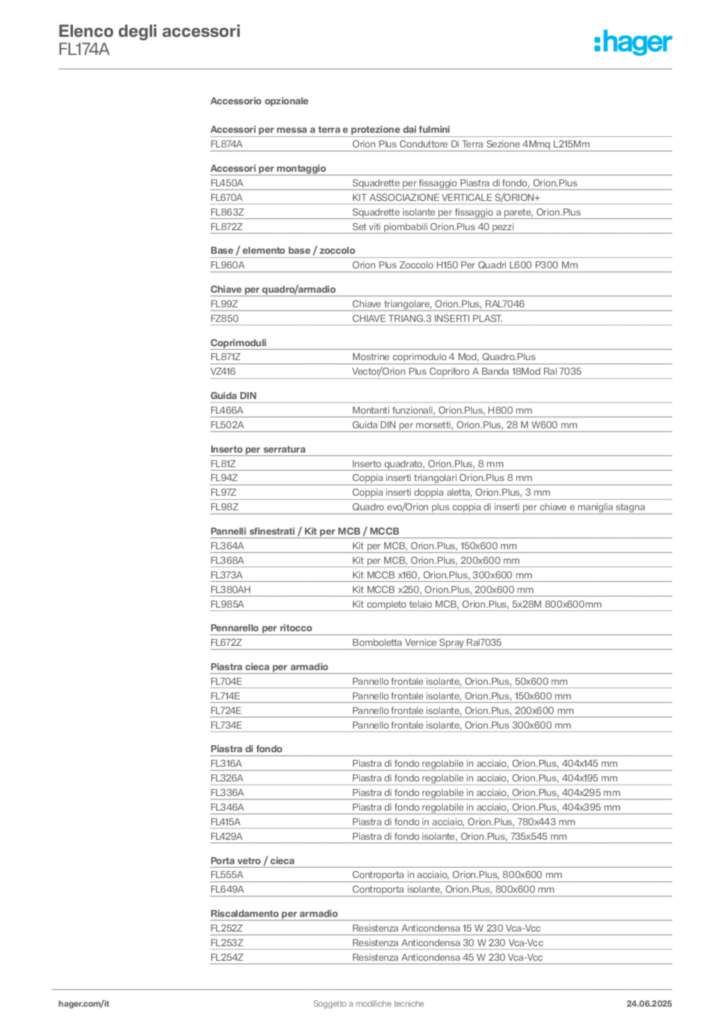 Immagine Hager Scheda tecnica del prodotto FL174A | Hager Italia