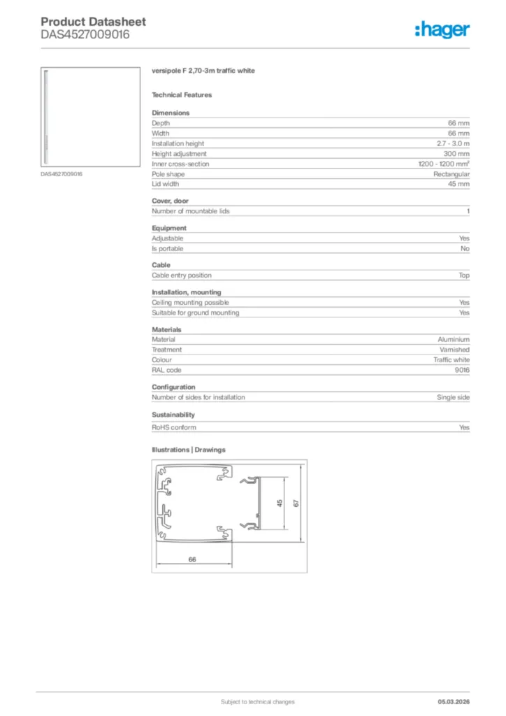 Image Hager Product data sheet DAS4527009016  | Hager Africa