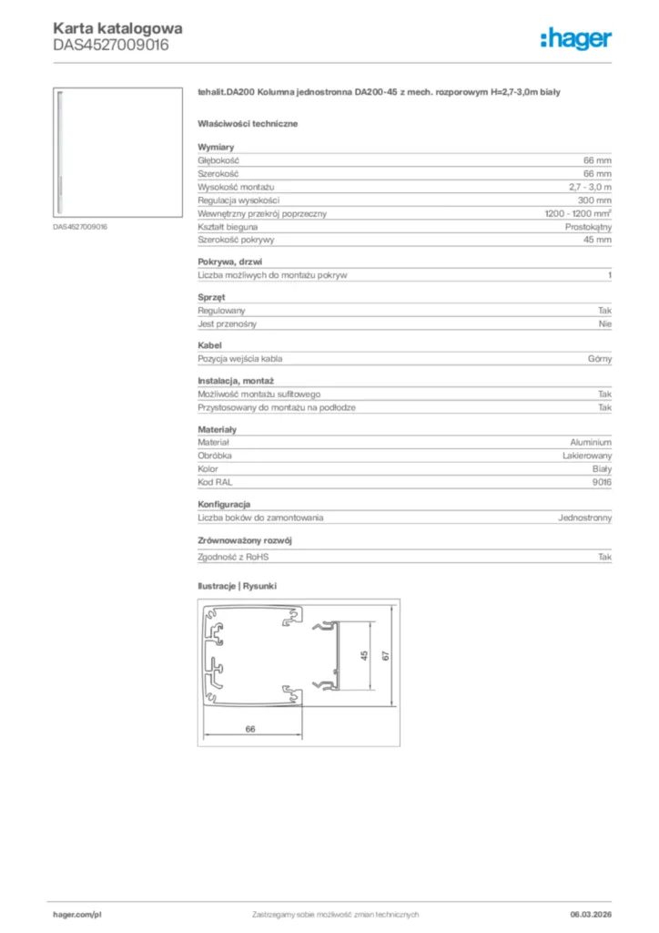 Zdjęcie Hager Karta katalogowa DAS4527009016 | Hager Polska
