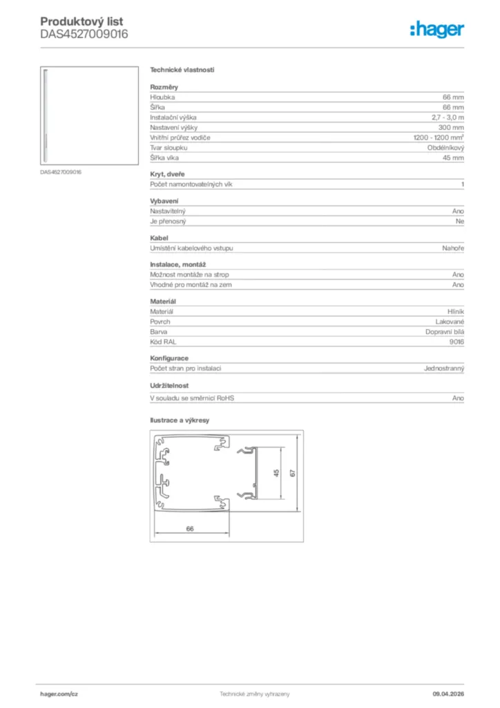 Obrázek Hager Product data sheet DAS4527009016 | Hager