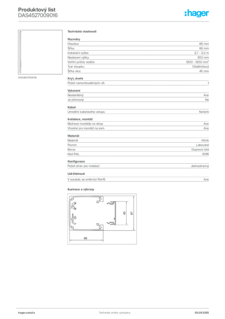 Obrázek Hager Produktový list DAS4527009016 | Hager