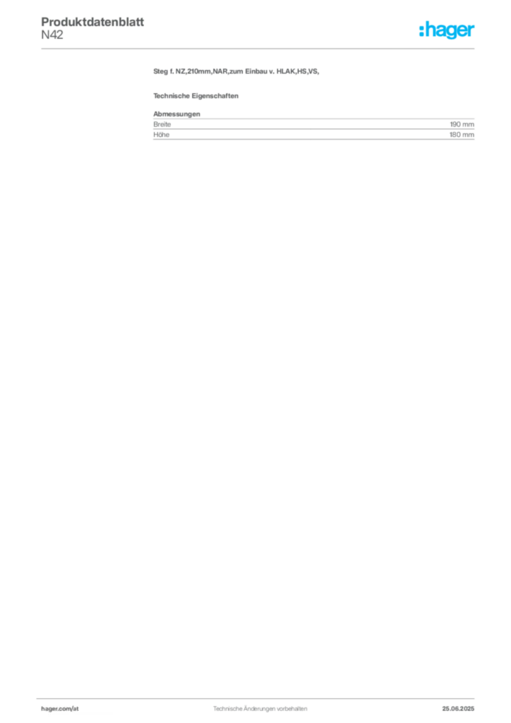 Bild Hager Produktdatenblatt N42 | Hager Deutschland