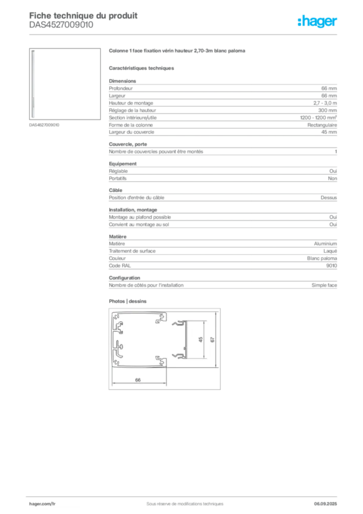 Image Hager Fiche technique du produit DAS4527009010 | Hager France