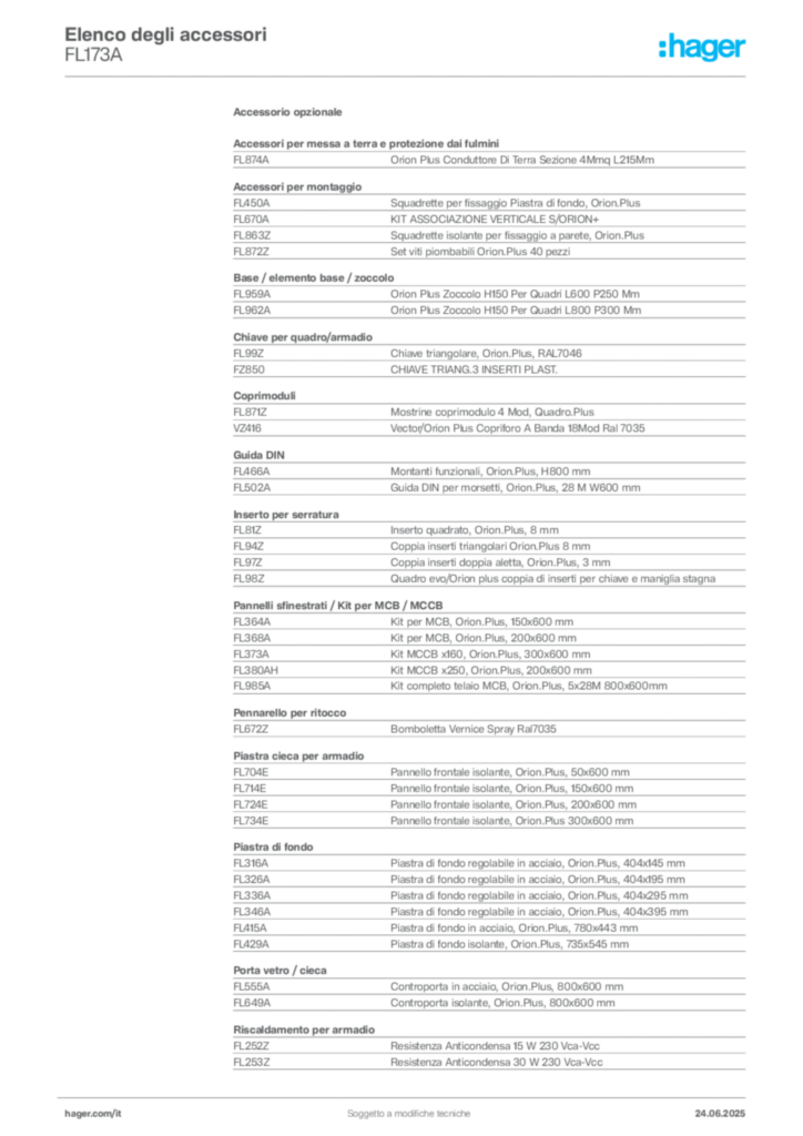 Immagine Hager Scheda tecnica del prodotto FL173A | Hager Italia