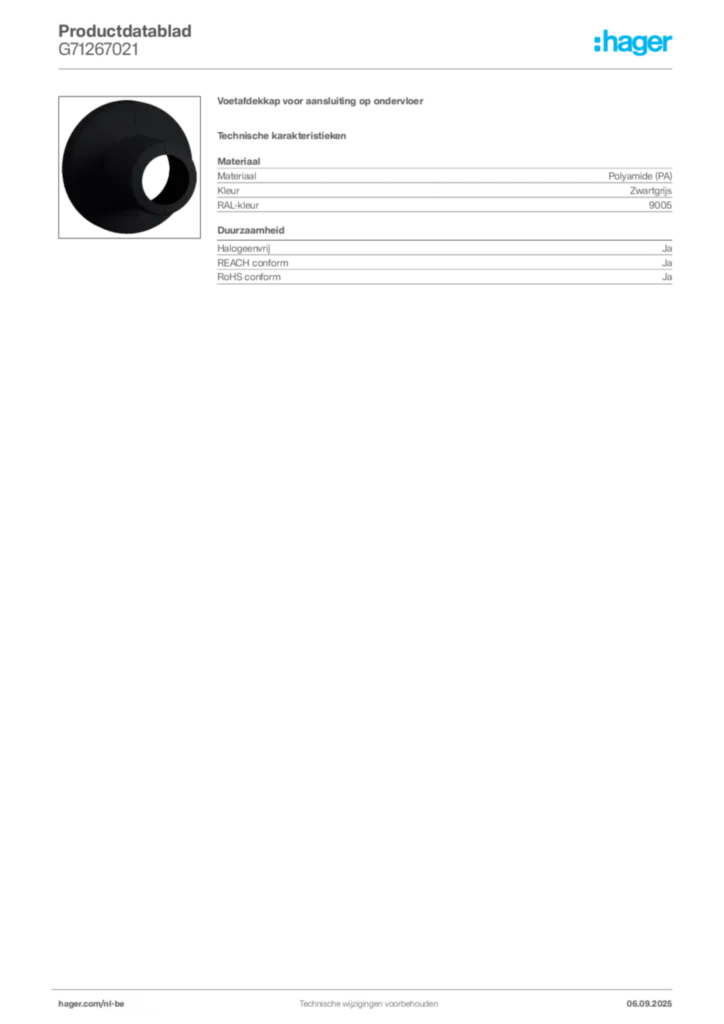 Afbeelding Hager Productdatablad G71267021 | Hager Belgium