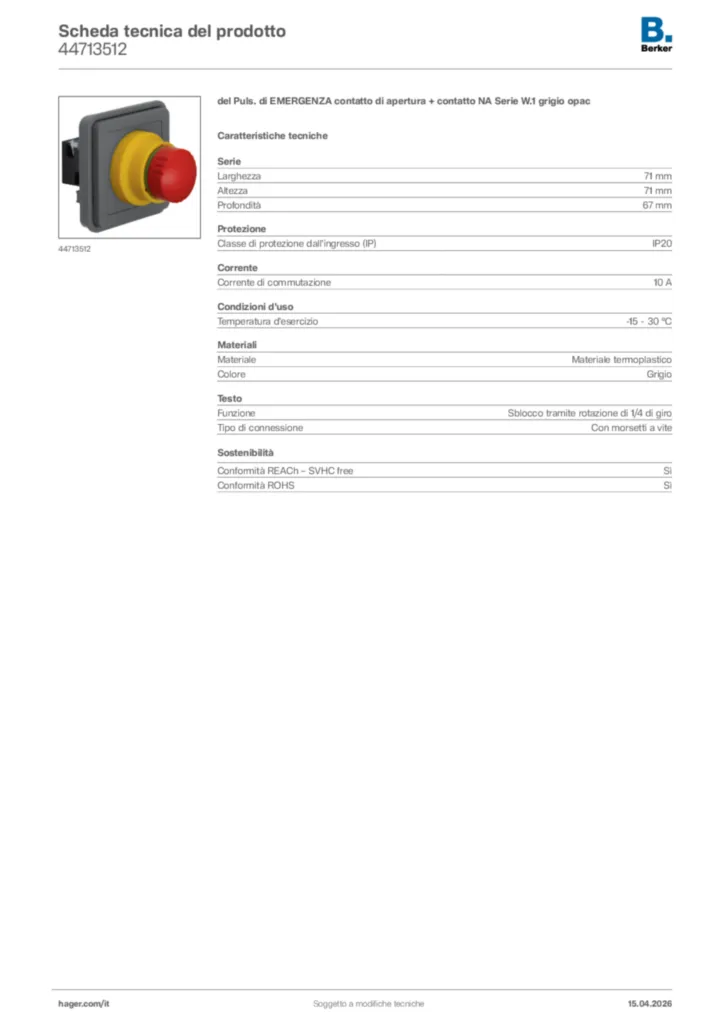 Immagine Berker Scheda tecnica del prodotto 44713512 | Hager Italia