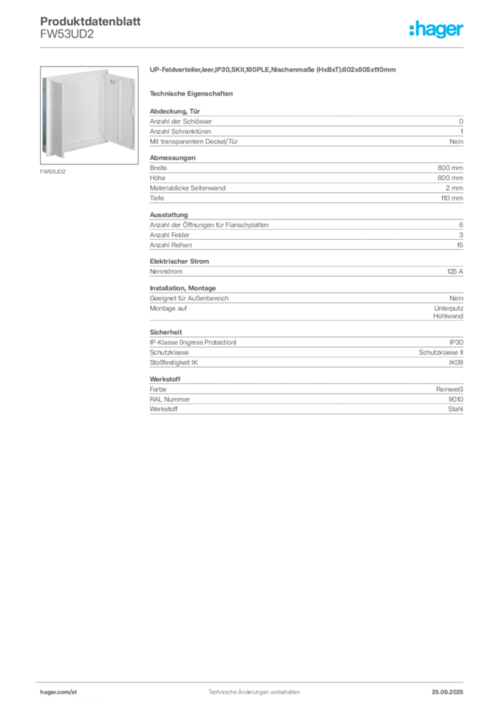 Bild Hager Produktdatenblatt FW53UD2 | Hager Deutschland