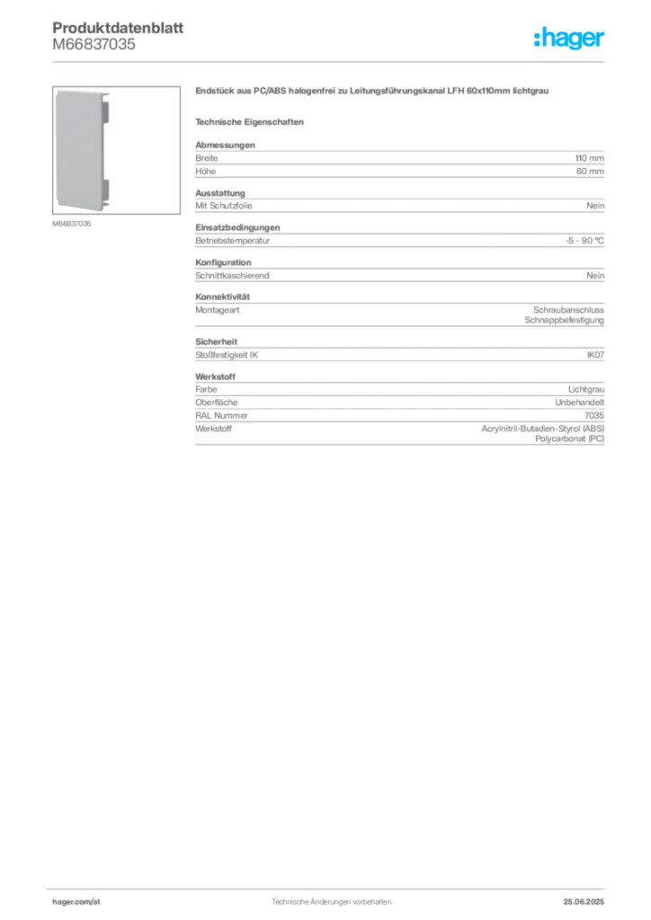 Bild Hager Produktdatenblatt M66837035 | Hager Deutschland