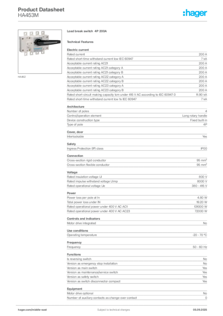 Image Hager Product data sheet HA453M  | Hager