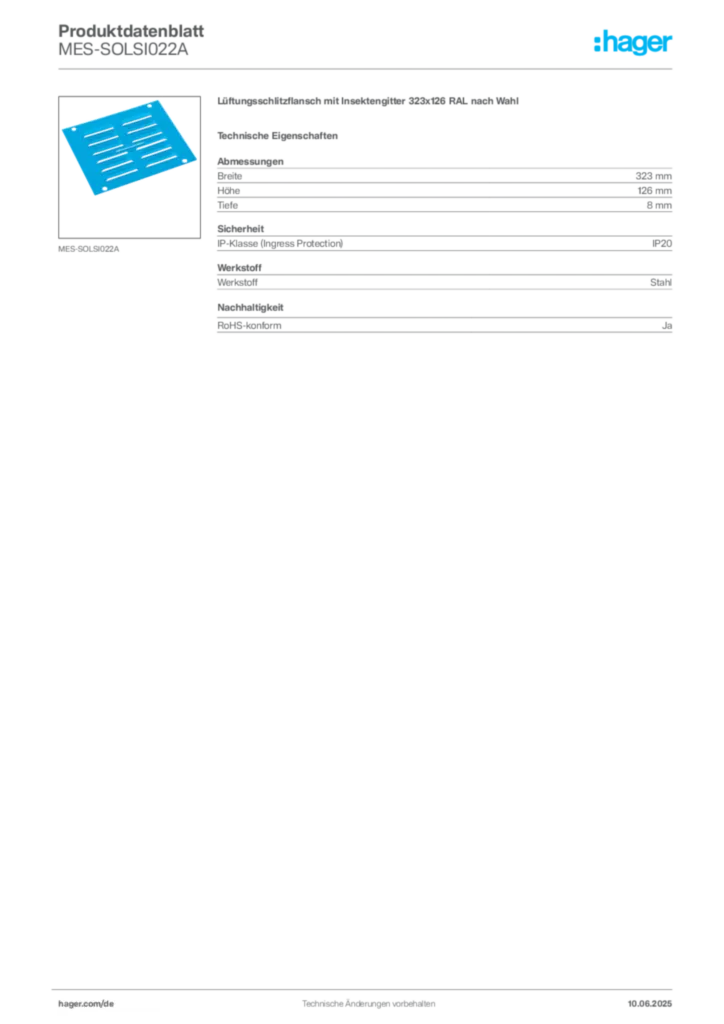 Bild Hager Produktdatenblatt MES-SOLSI022A | Hager Deutschland