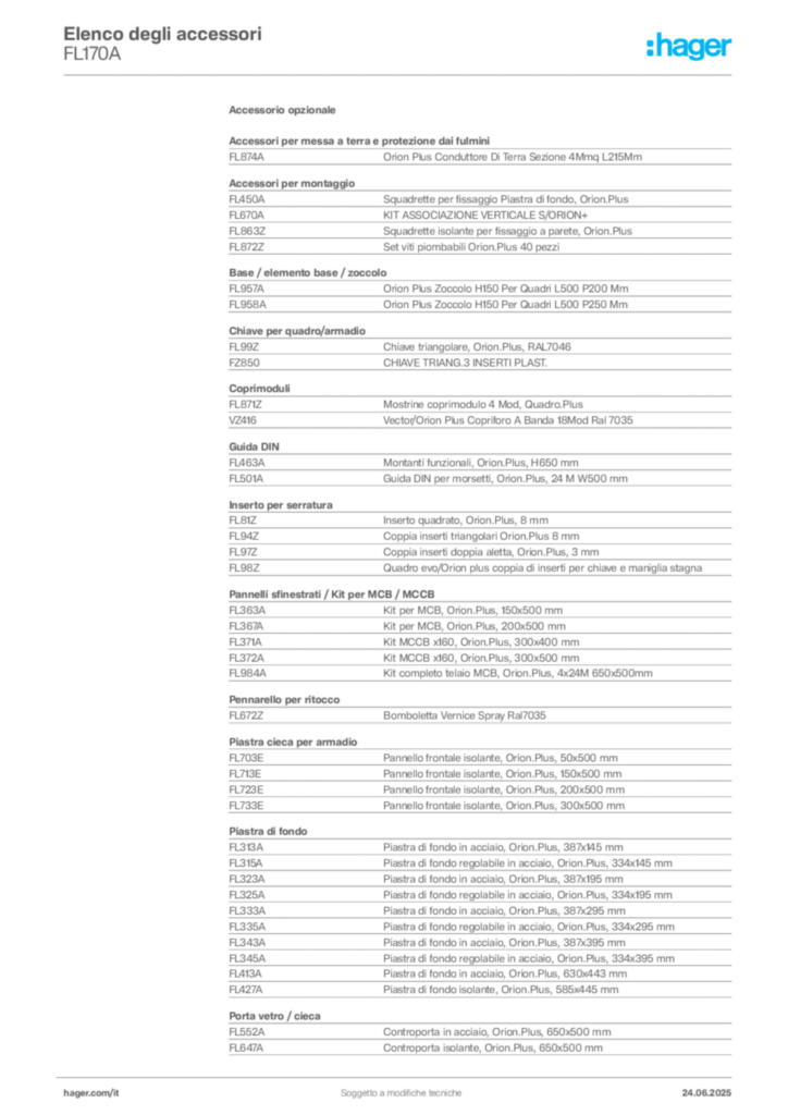 Immagine Hager Scheda tecnica del prodotto FL170A | Hager Italia