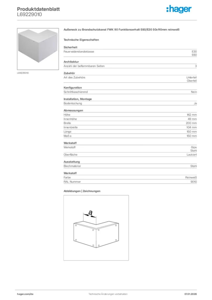 Bild Hager Produktdatenblatt L69229010 | Hager Deutschland