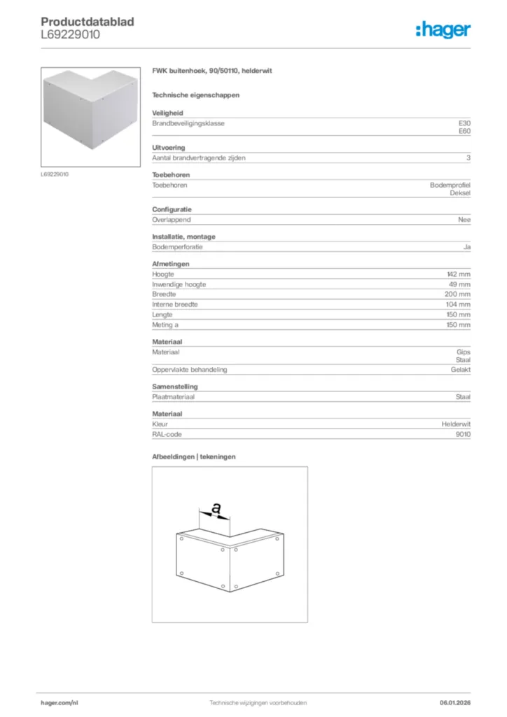 Afbeelding Hager Productdatablad L69229010 | Hager Nederland