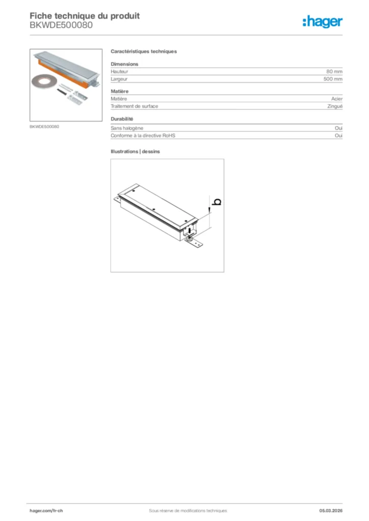 Image Hager Fiche technique du produit BKWDE500080 | Hager Suisse