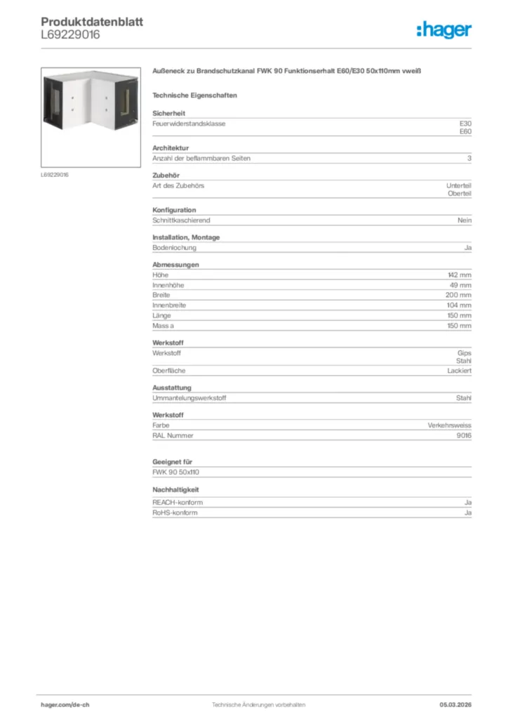 Bild Hager Produktdatenblatt L69229016 | Hager Schweiz