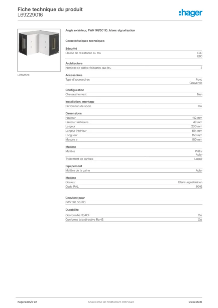 Image Hager Fiche technique du produit L69229016 | Hager Suisse