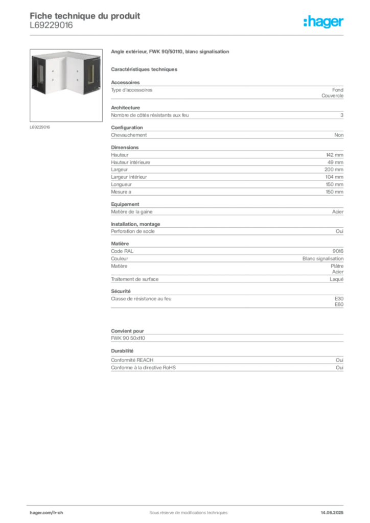 Image Hager Fiche technique du produit L69229016 | Hager Suisse