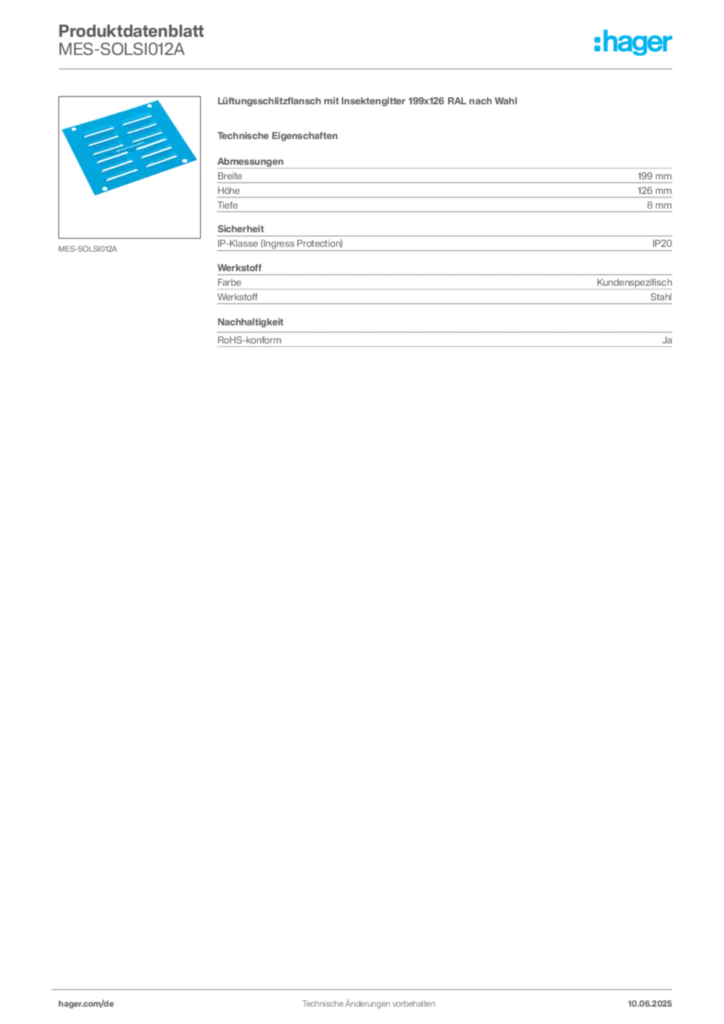 Bild Hager Produktdatenblatt MES-SOLSI012A | Hager Deutschland