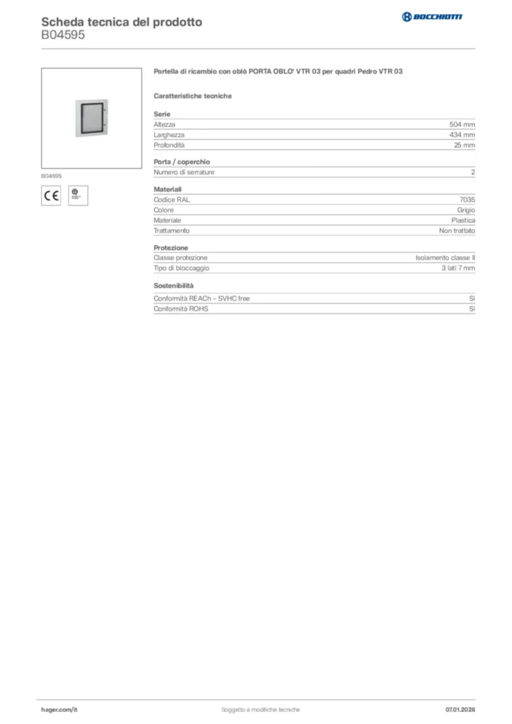 Immagine Bocchiotti Scheda tecnica del prodotto B04595 | Hager Italia