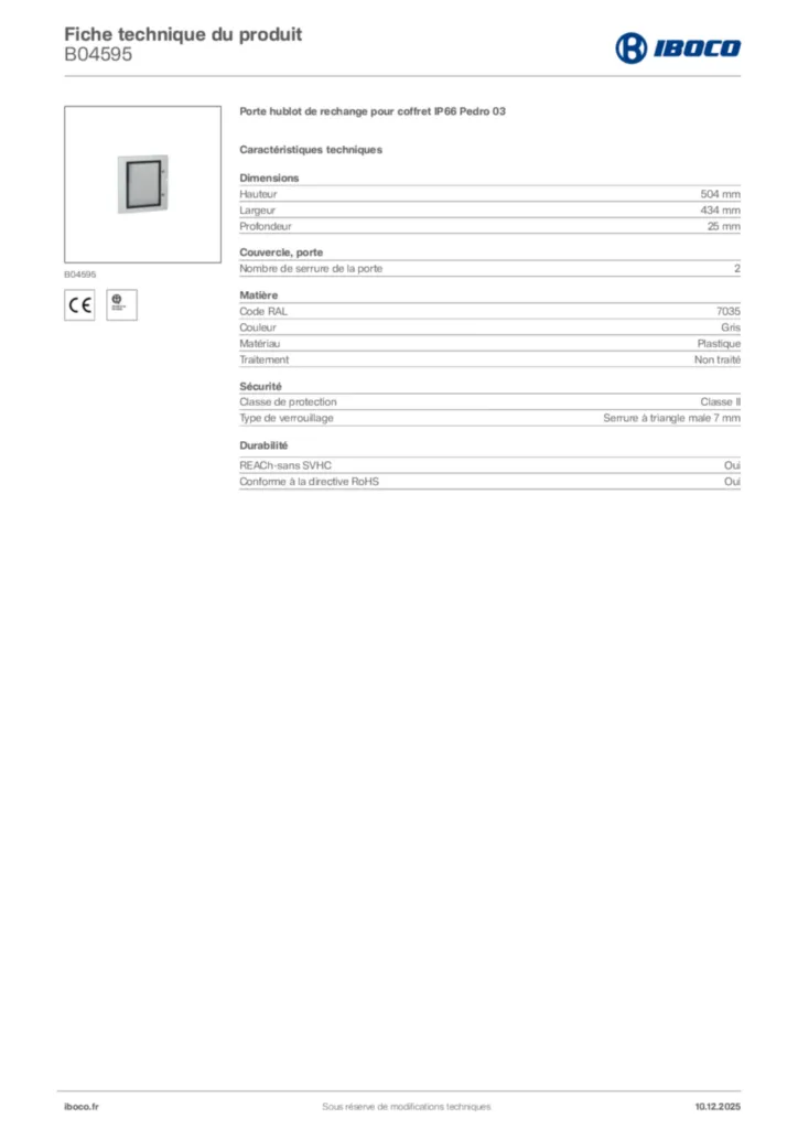 Image Iboco Fiche technique du produit B04595 | Hager France