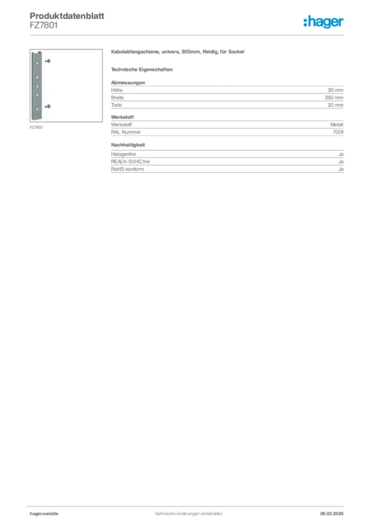 Bild Hager Produktdatenblatt FZ7801 | Hager Deutschland