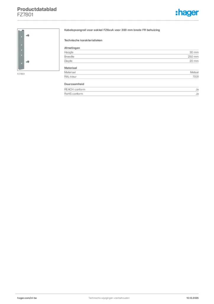 Afbeelding Hager Productdatablad FZ7801 | Hager Belgium