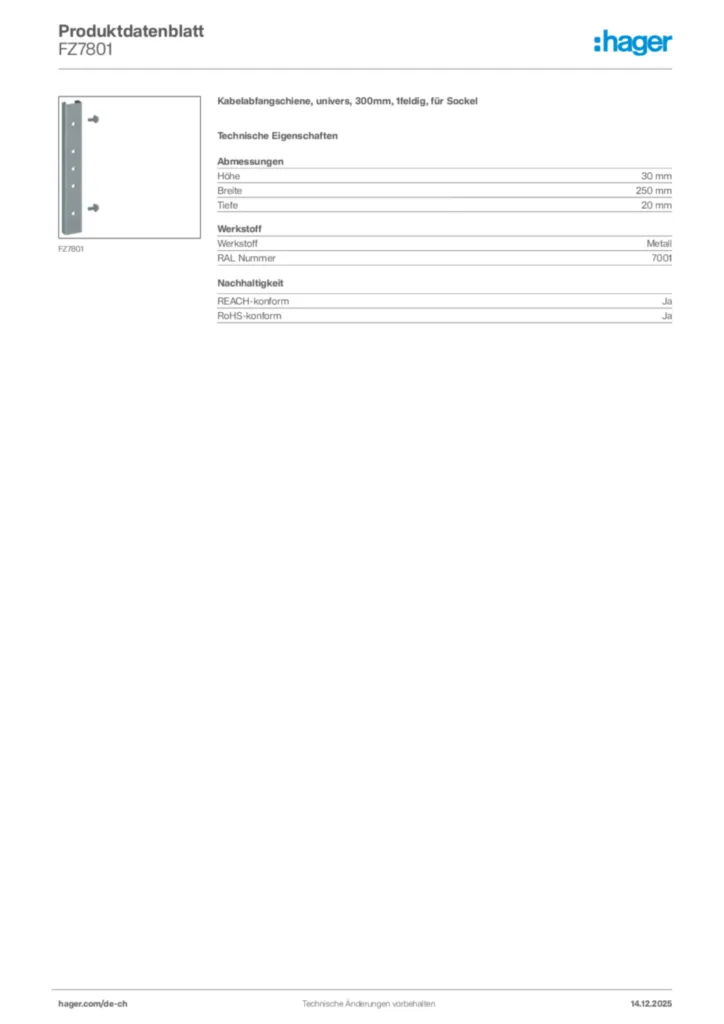 Bild Hager Produktdatenblatt FZ7801 | Hager Schweiz