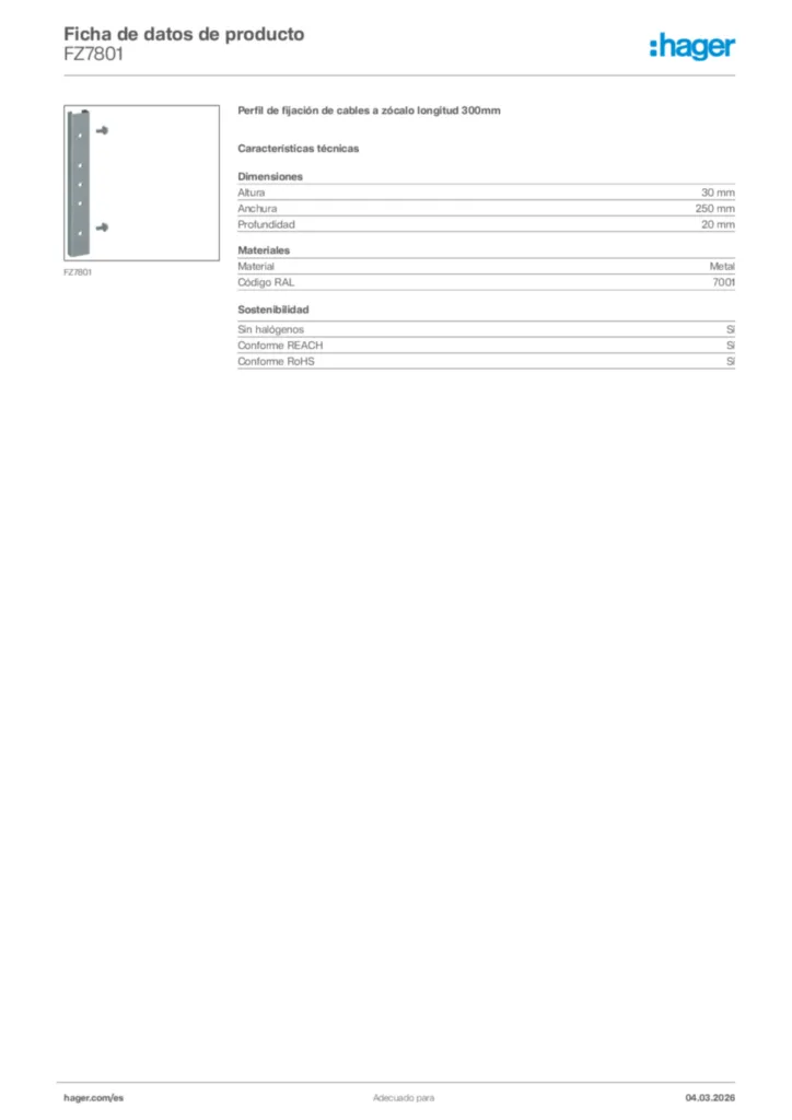 Imagen Hager Ficha de datos de producto FZ7801 | Hager España