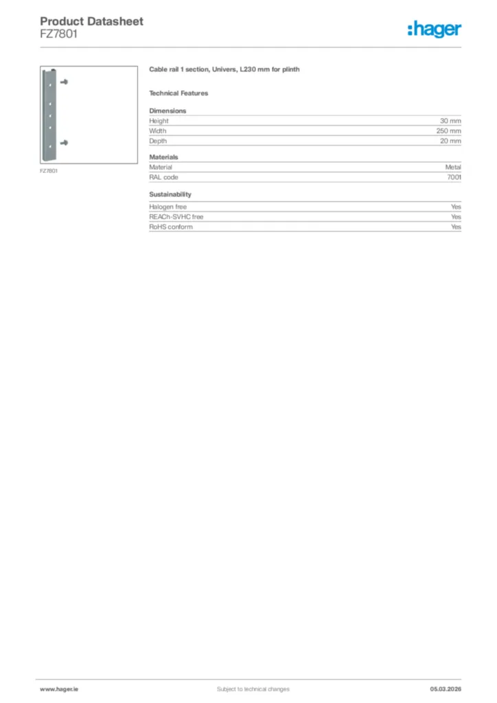 Image Hager Product data sheet FZ7801  | Hager