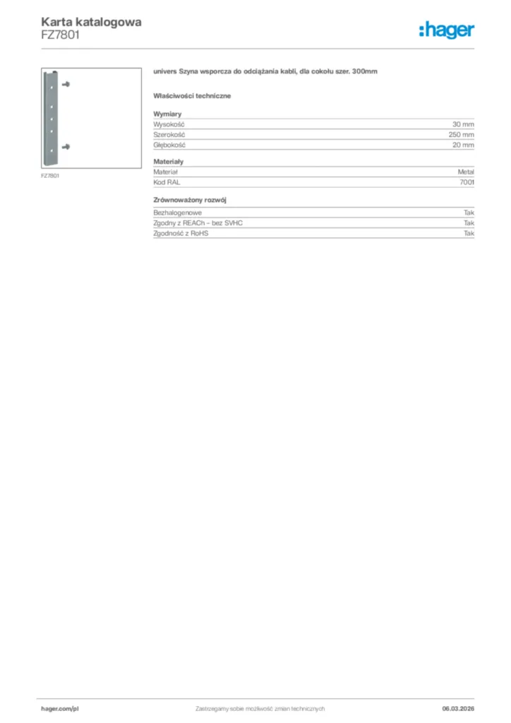 Zdjęcie Hager Karta katalogowa FZ7801 | Hager Polska