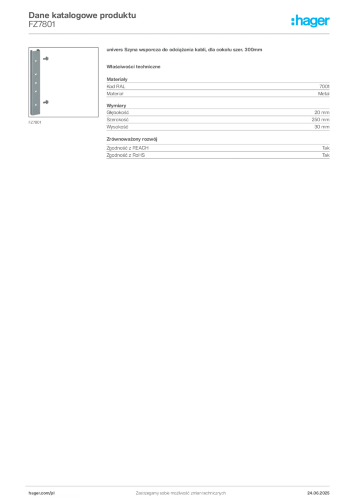 Zdjęcie Hager Dane katalogowe produktu FZ7801 | Hager Polska