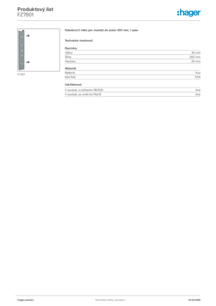 Obrázek Hager Produktový list FZ7801 | Hager