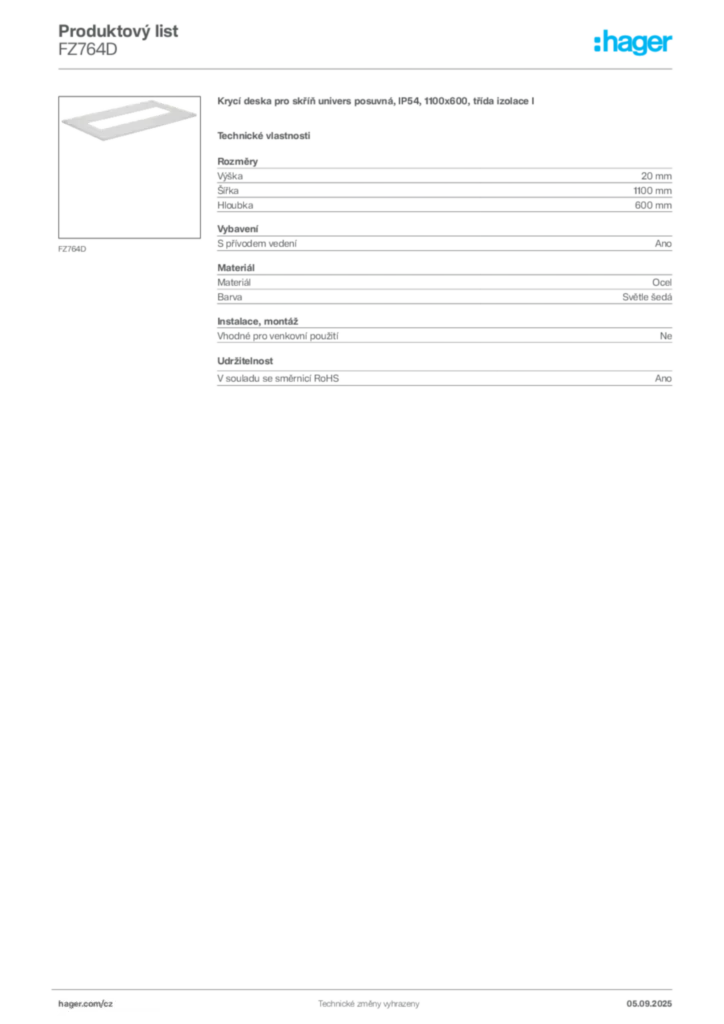 Obrázek Hager Produktový list FZ764D | Hager