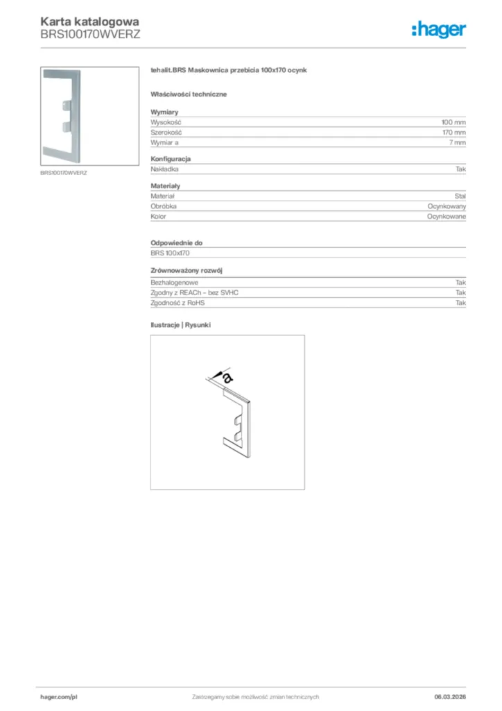 Zdjęcie Hager Karta katalogowa BRS100170WVERZ | Hager Polska