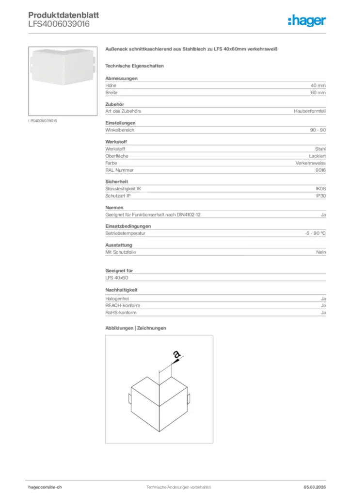 Bild Hager Produktdatenblatt LFS4006039016 | Hager Schweiz