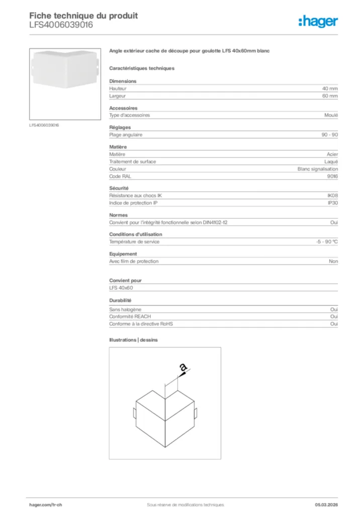 Image Hager Fiche technique du produit LFS4006039016 | Hager Suisse