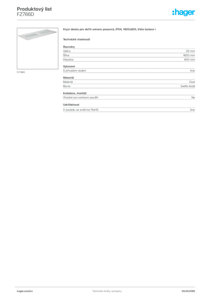 Obrázek Hager Produktový list FZ766D | Hager